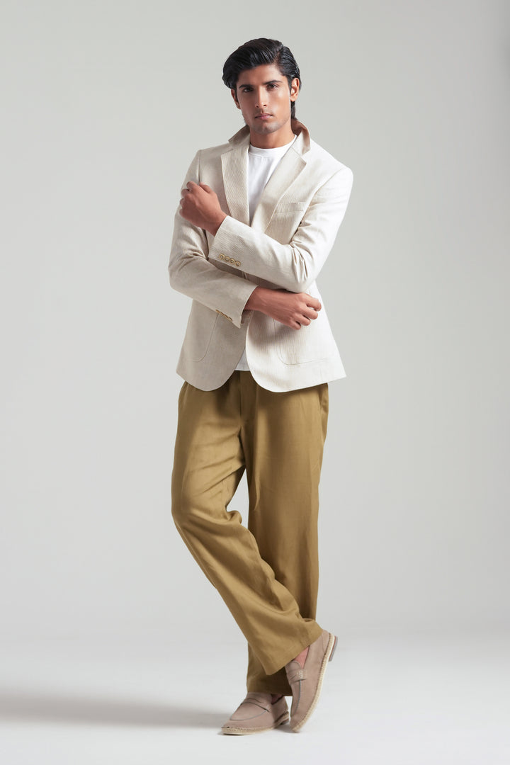 Beige Striped Linen Blazer