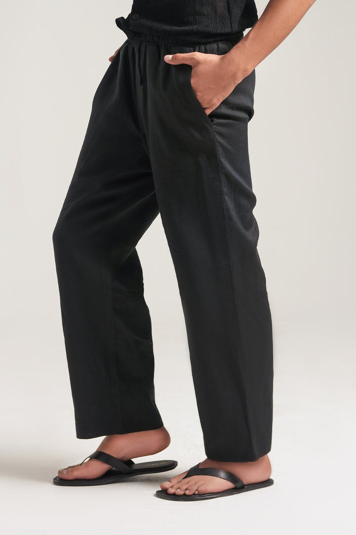 Black Linen Loose Fit Trouser