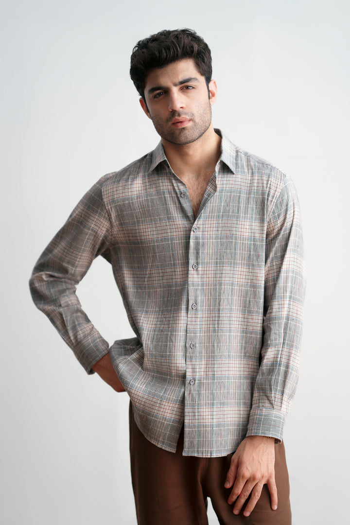 Brown Chequered Linen Shirt