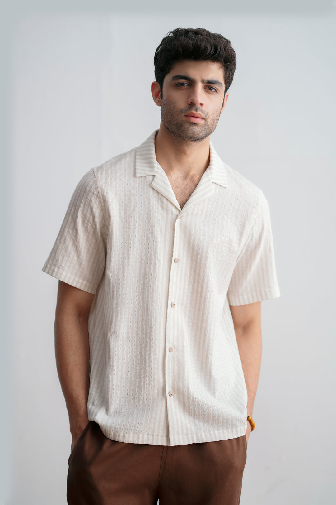 Beige Striped Resort Shirt