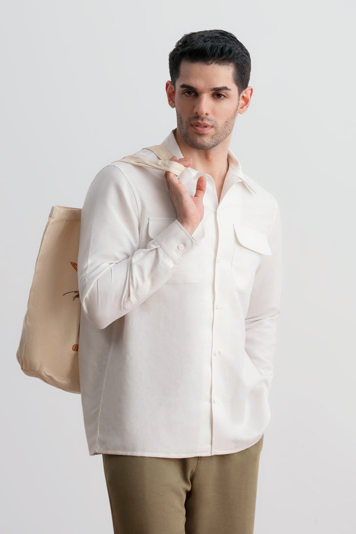 Pearl White Linen Safari Shirt