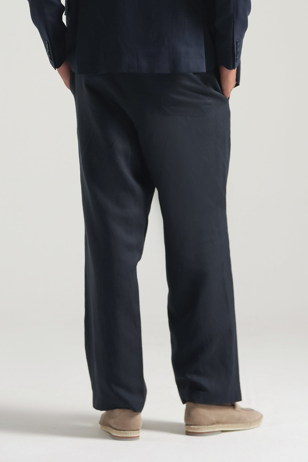 Navy Blue Linen Loose Fit Trouser