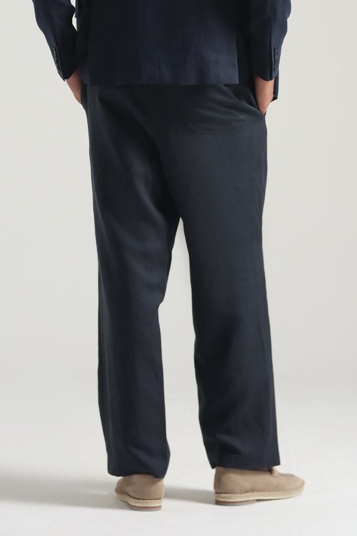 Navy Blue Linen Loose Fit Trouser