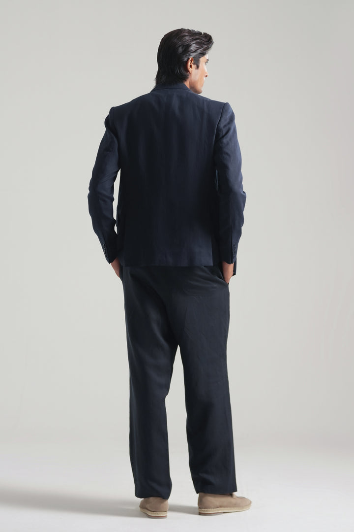 Navy Blue Linen Blazer