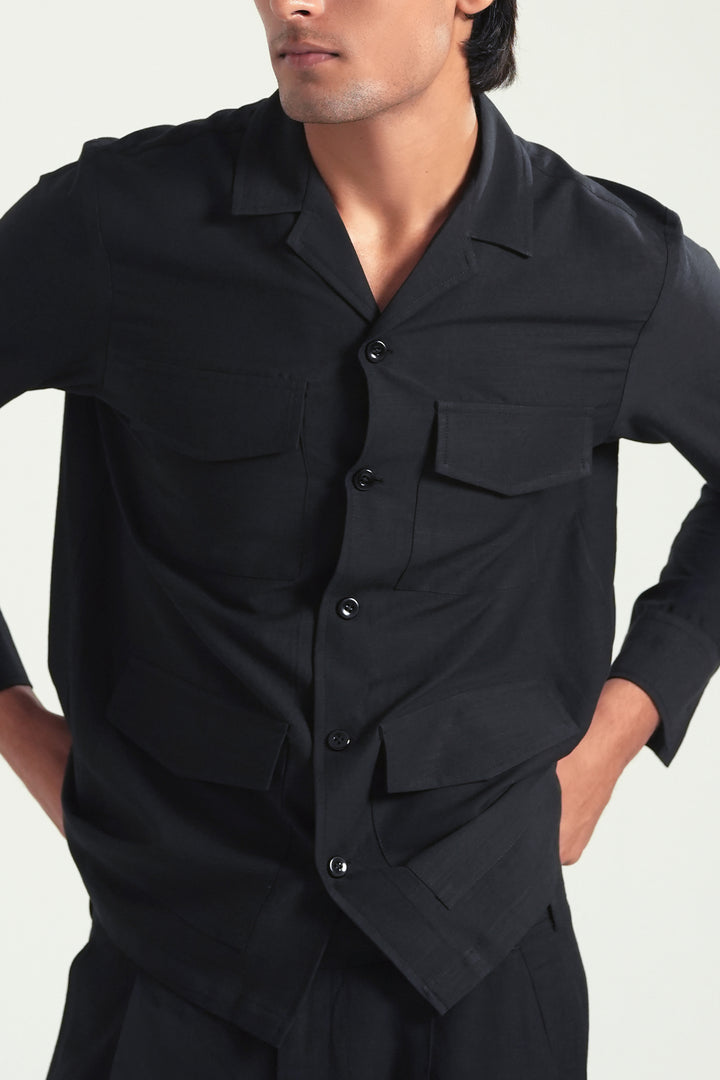 Black Linen Safari Shirt