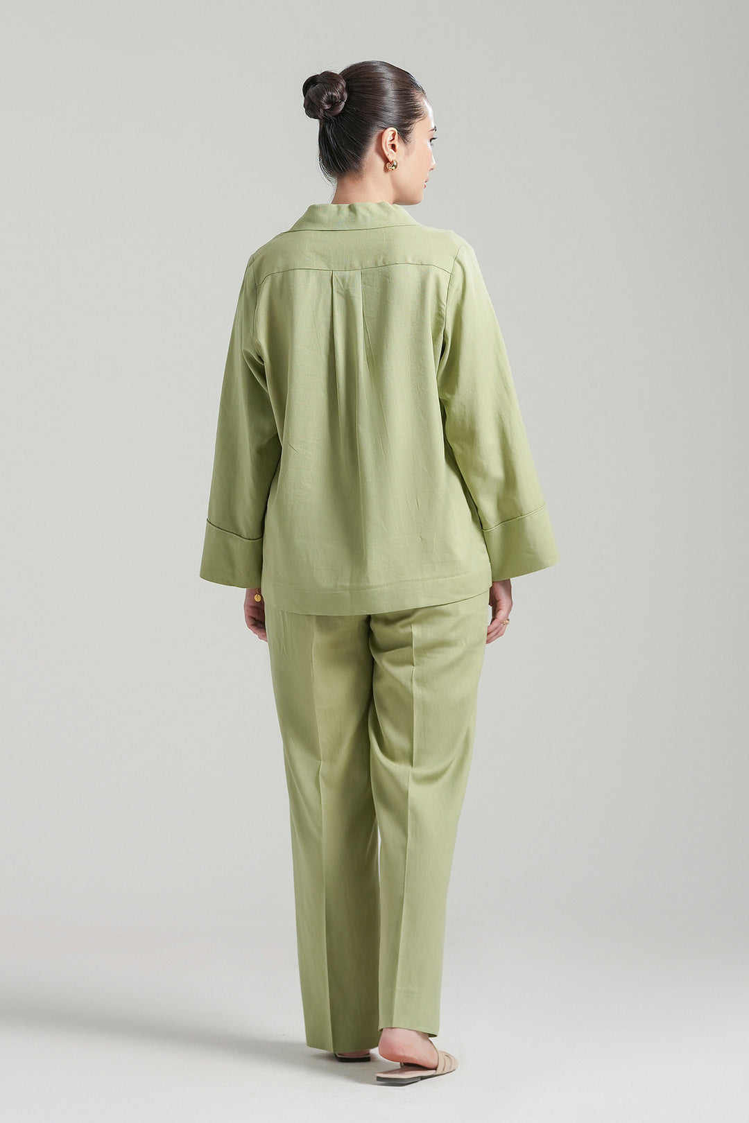 Matcha Linen V-Neck Co-ord set