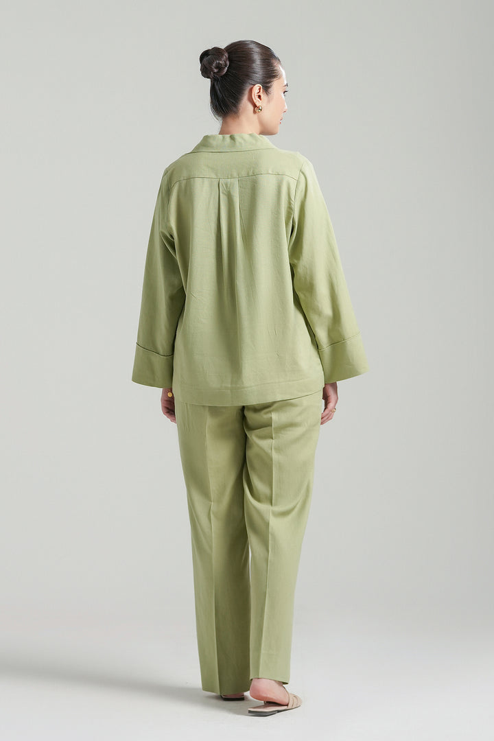 Matcha Linen V-Neck Co-ord set