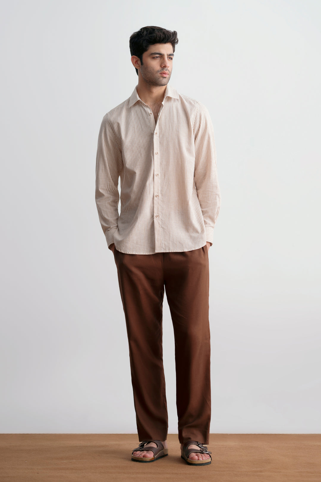 Beige Striped Linen Shirt