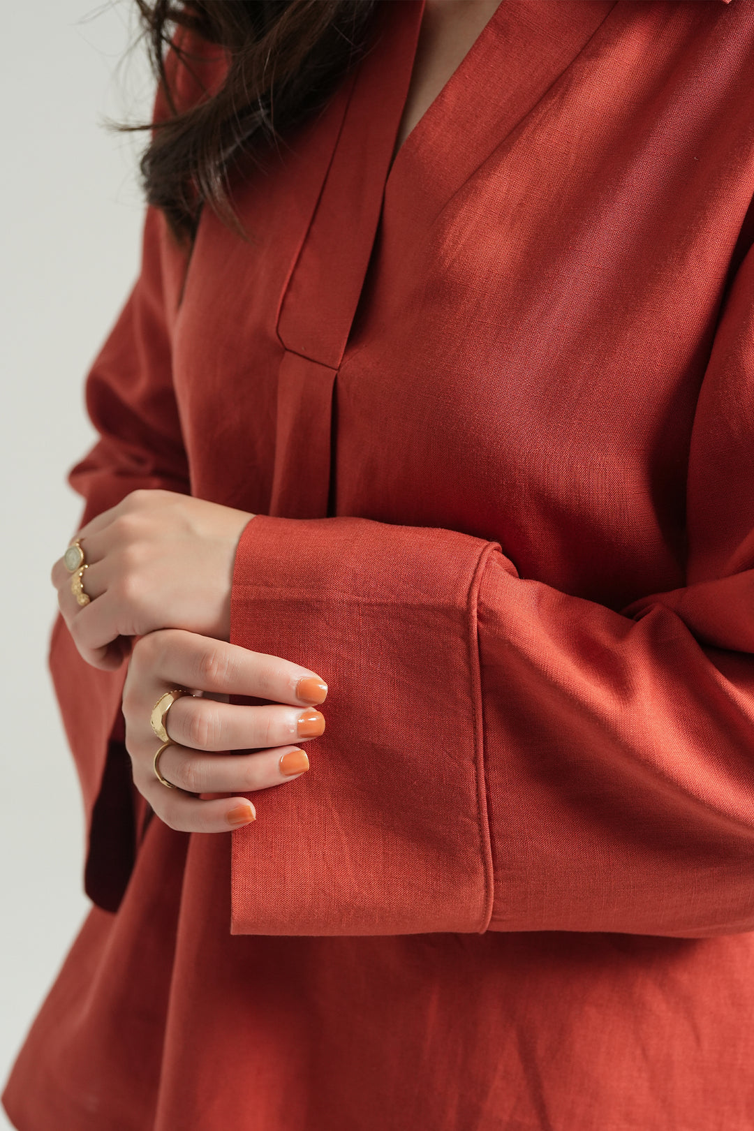 Terracota Linen V- Neck Co-ord Set