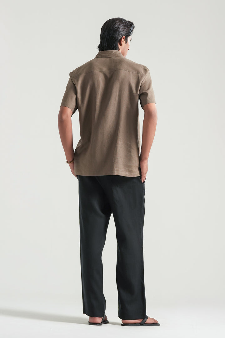 Brown Short Sleeves Linen Shirt