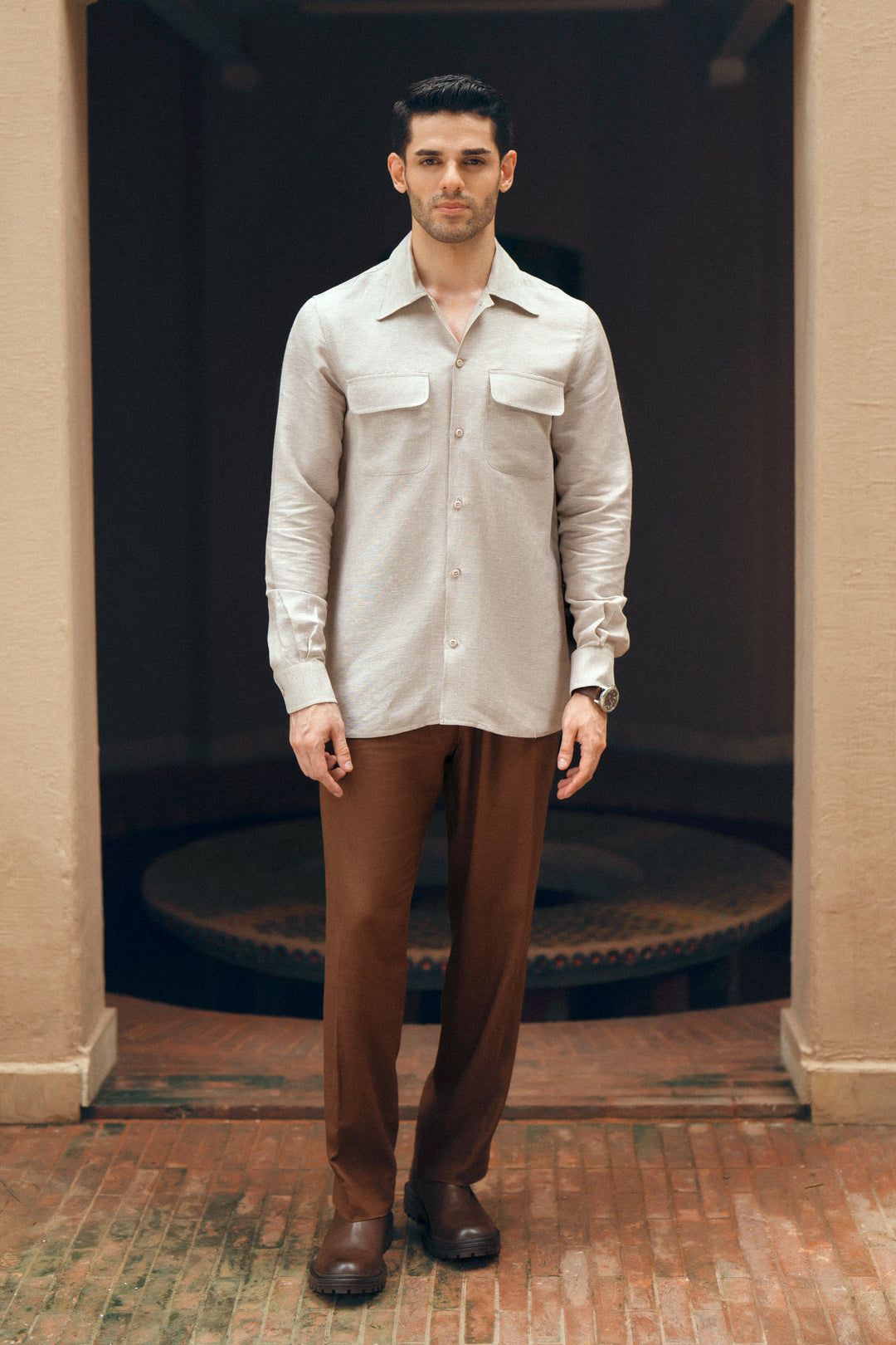 Beige Safari Linen Shirt