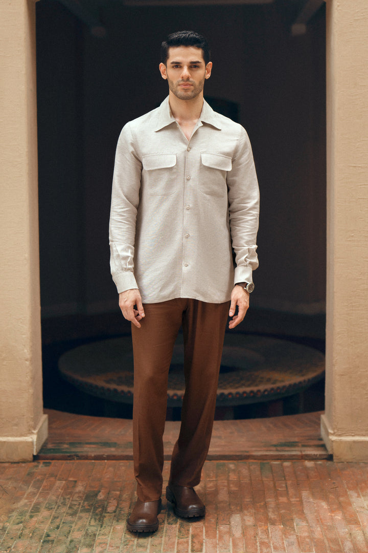 Beige Safari Linen Shirt