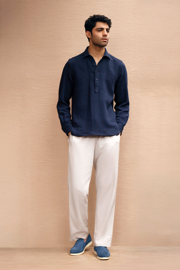 Navy Textured Polo Shirt
