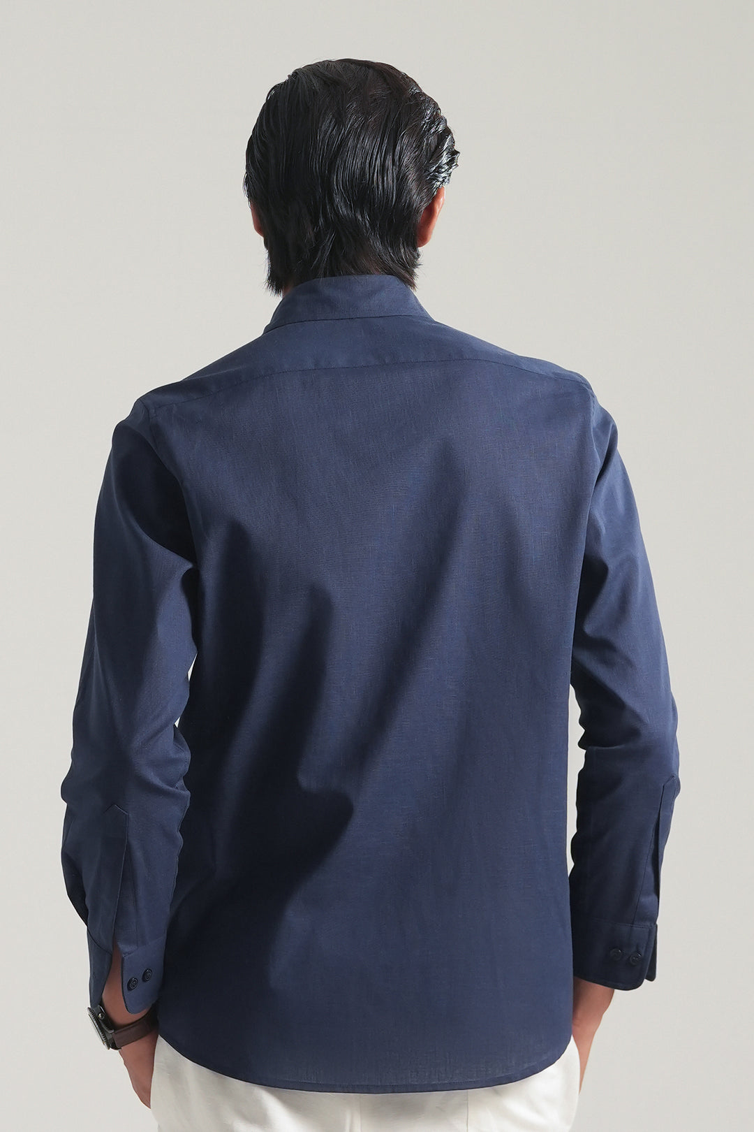 Navy Blue Linen Blend Shirt