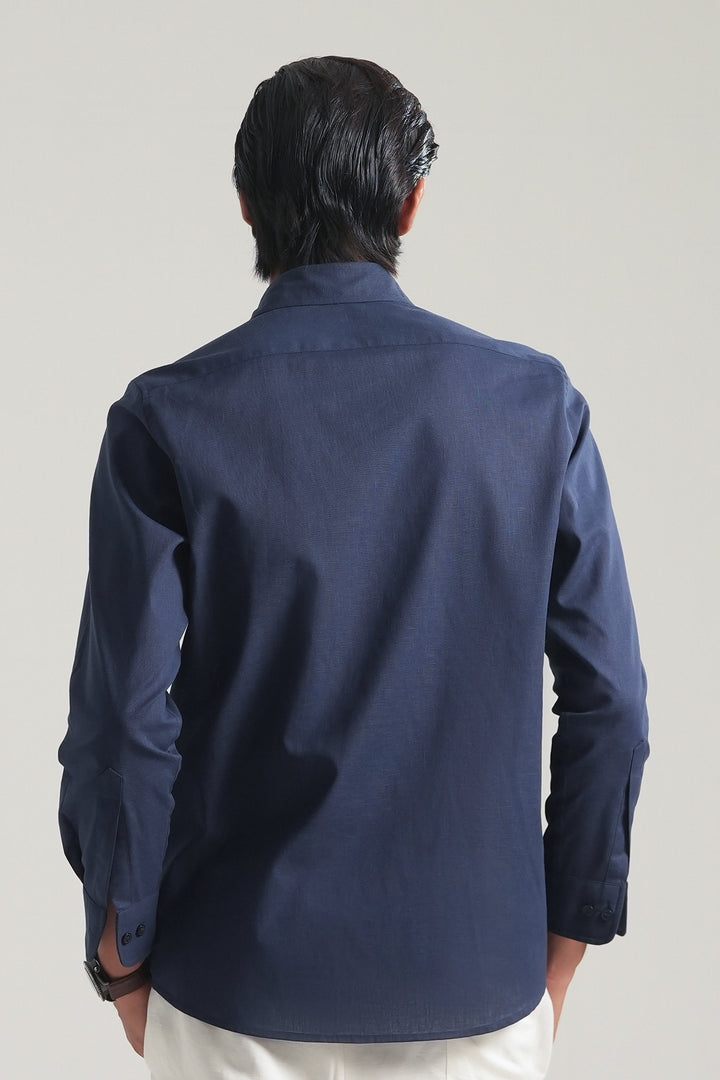 Navy Blue Linen Blend Shirt