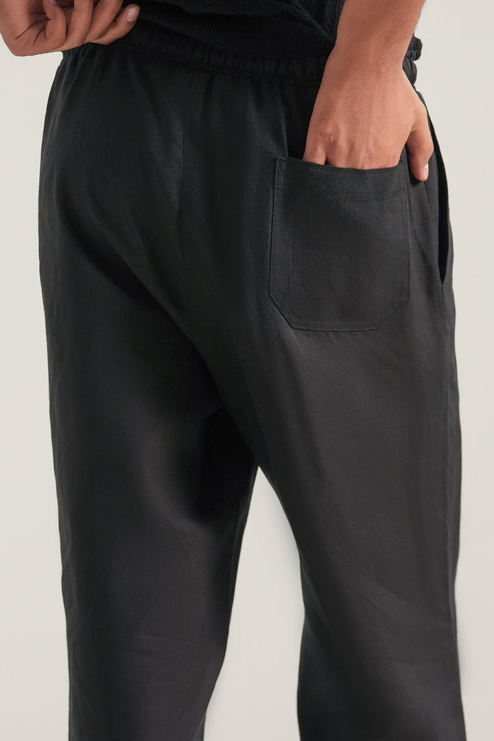 Black Linen Loose Fit Trouser