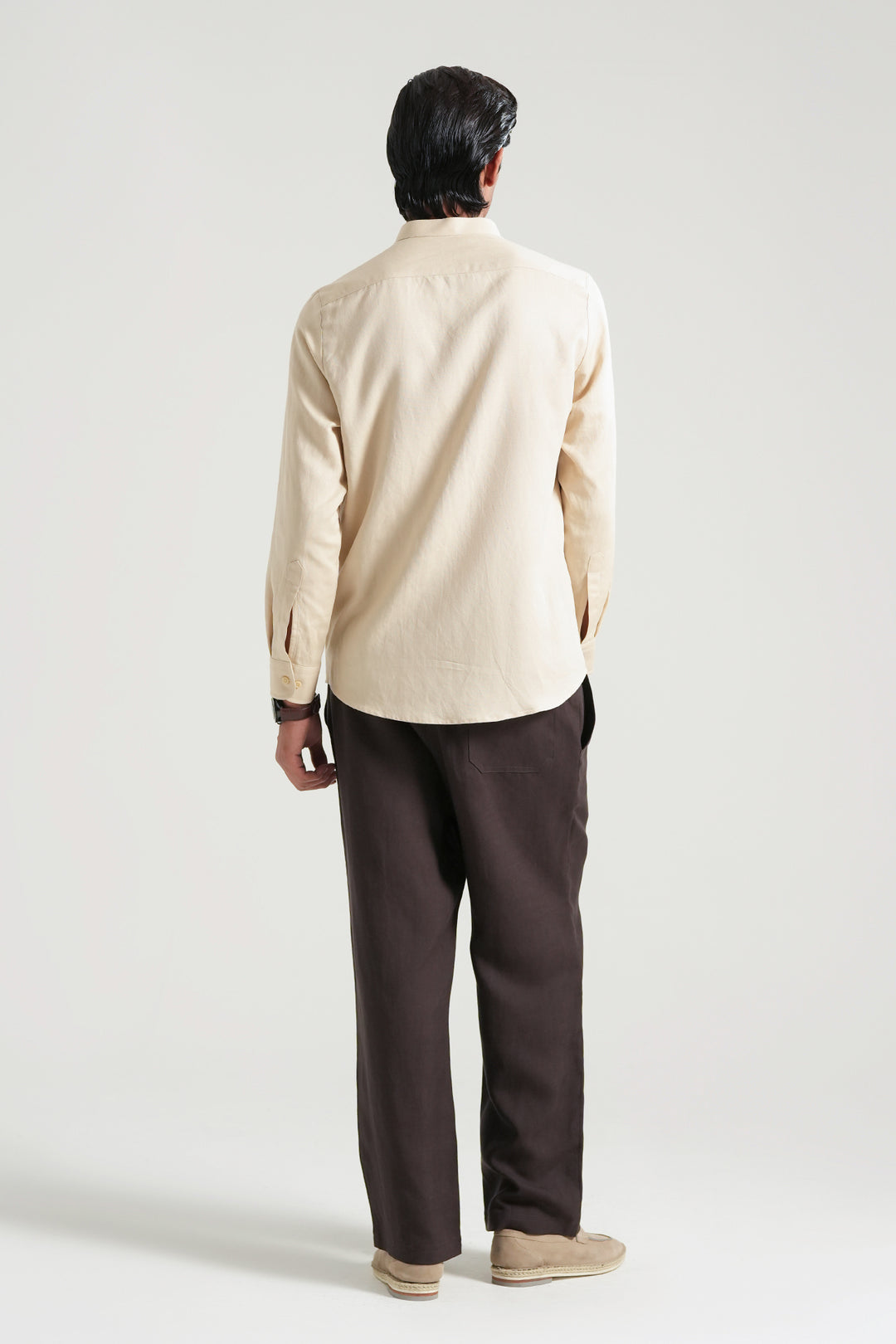 Beige Mao Collar Linen Shirt