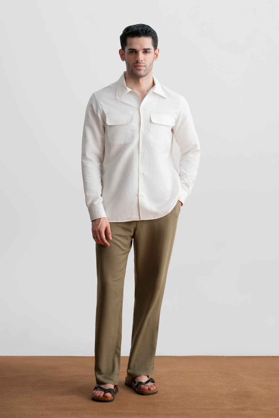 Pearl White Linen Safari Shirt