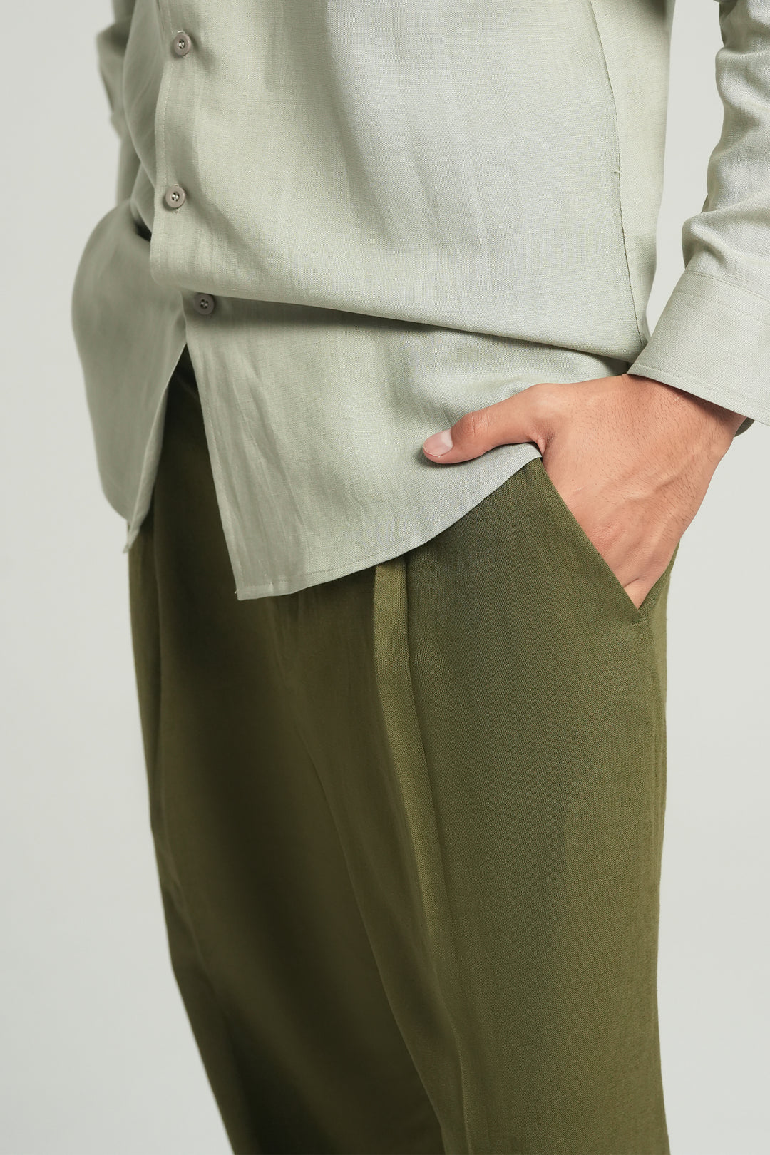 Olive Linen Straight Fit  Trouser