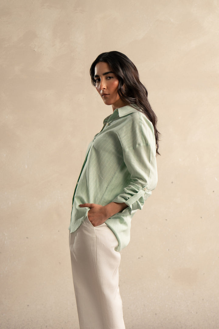 Mint Striped Linen Shirt