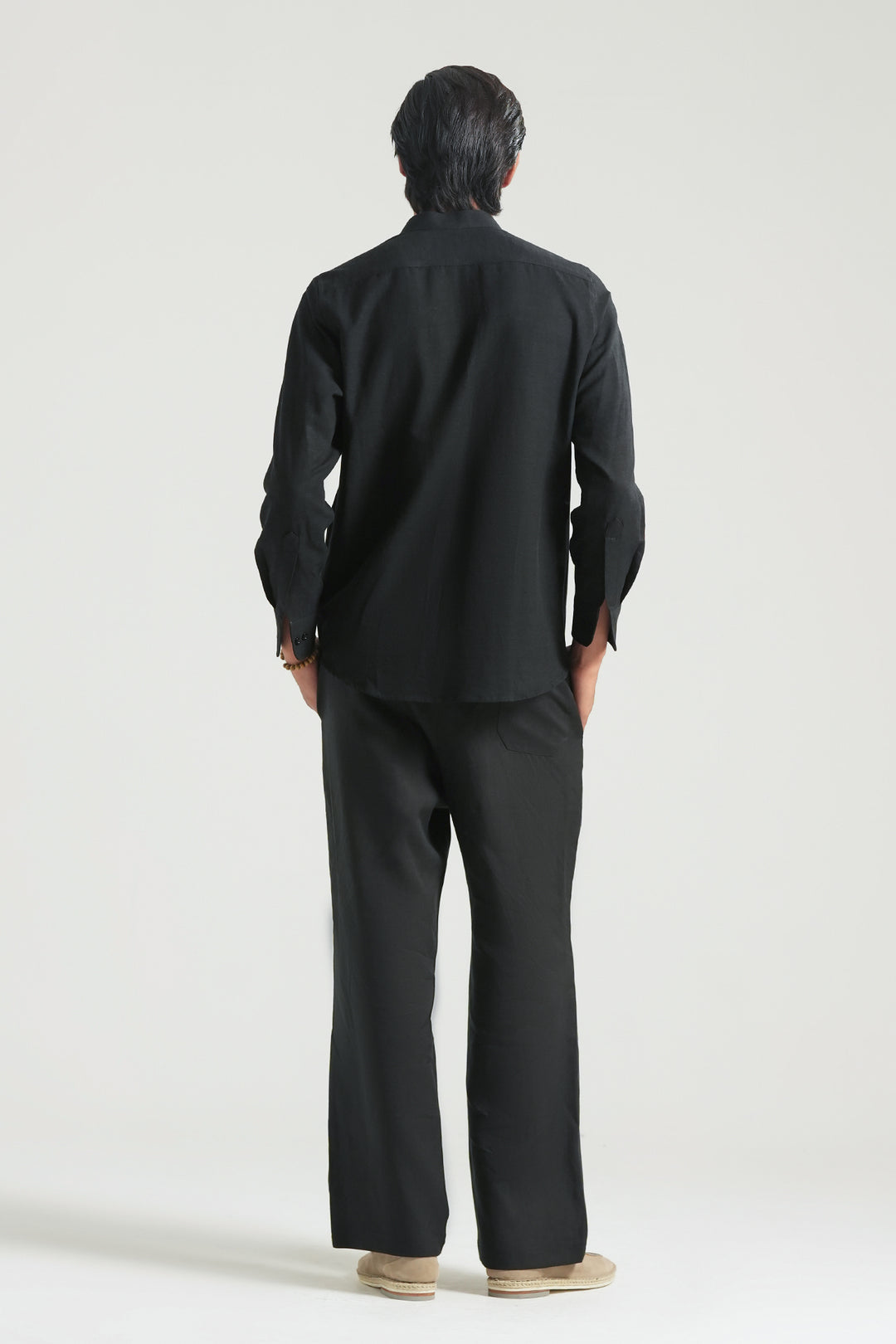 Black Mao Collar Linen Shirt