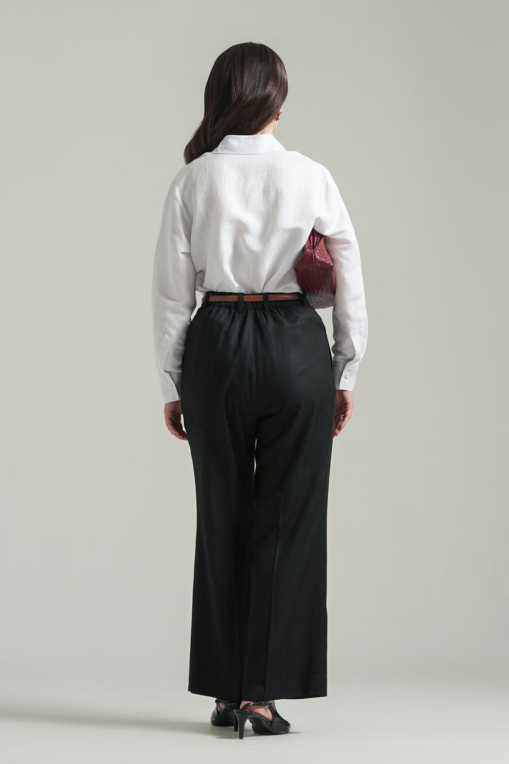 Off-White Linen Shirt with Sleeve Detail