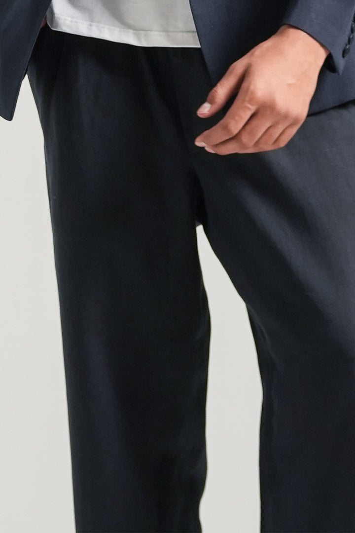Navy Blue Linen Loose Fit Trouser