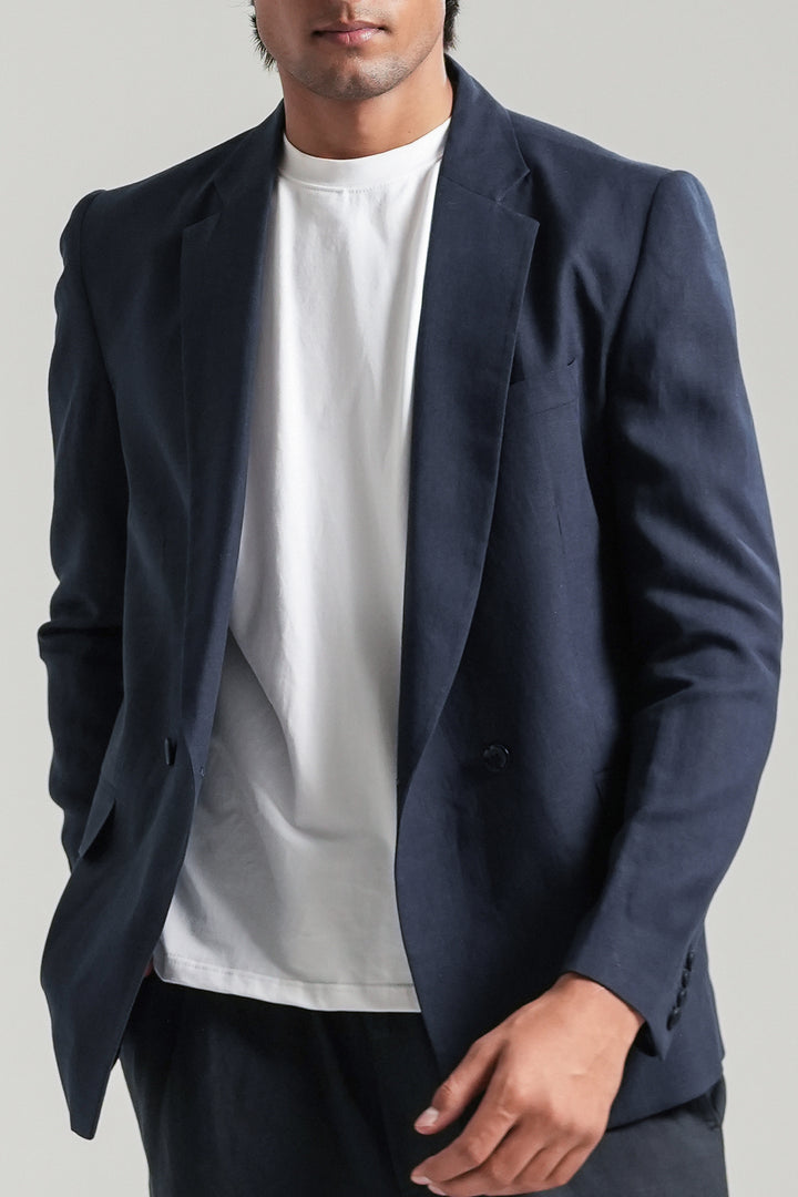 Navy Blue Linen Blazer