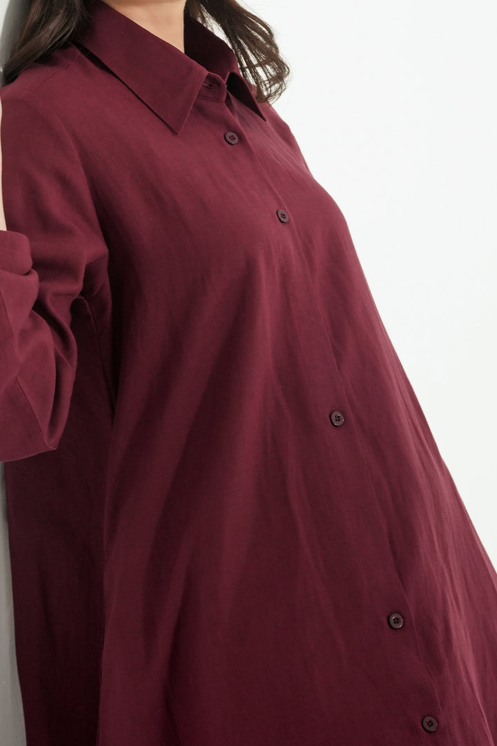 Maroon Linen Long Dress