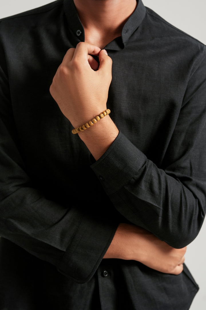 Black Mao Collar Linen Shirt