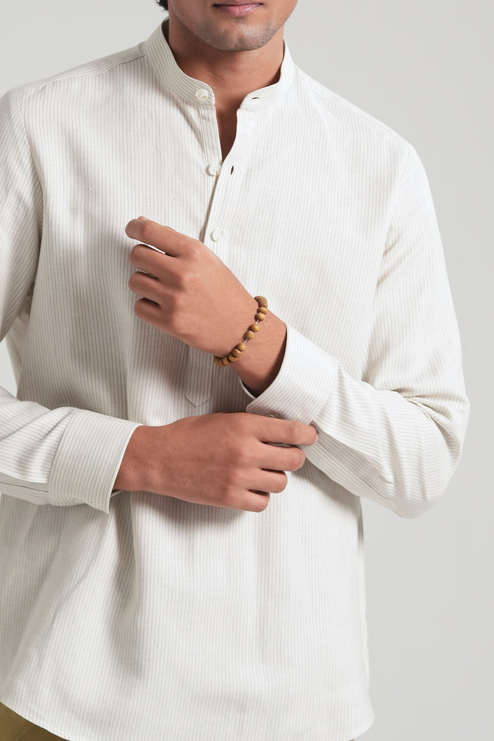 Off-white Striped Mao Collar Shirt
