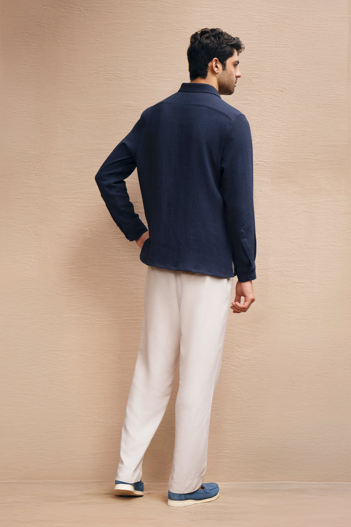 Navy Textured Polo Shirt