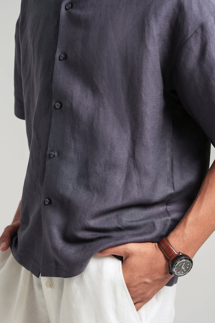 Dark Purple Linen Resort Shirt