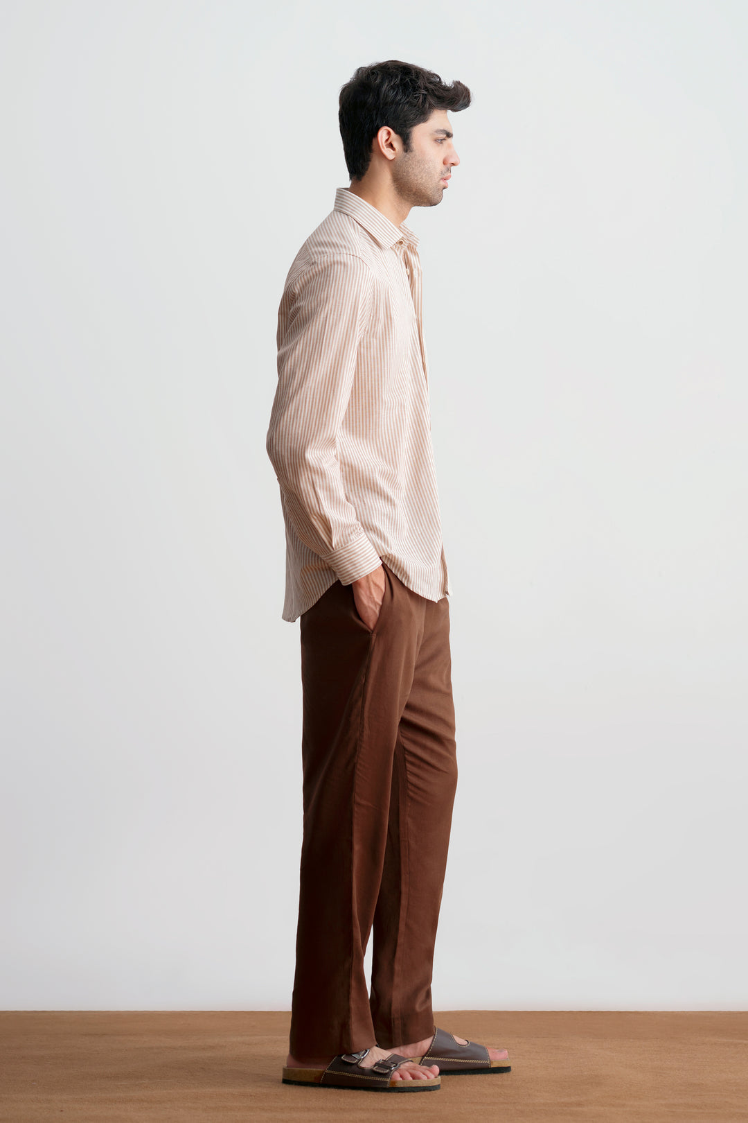 Beige Striped Linen Shirt