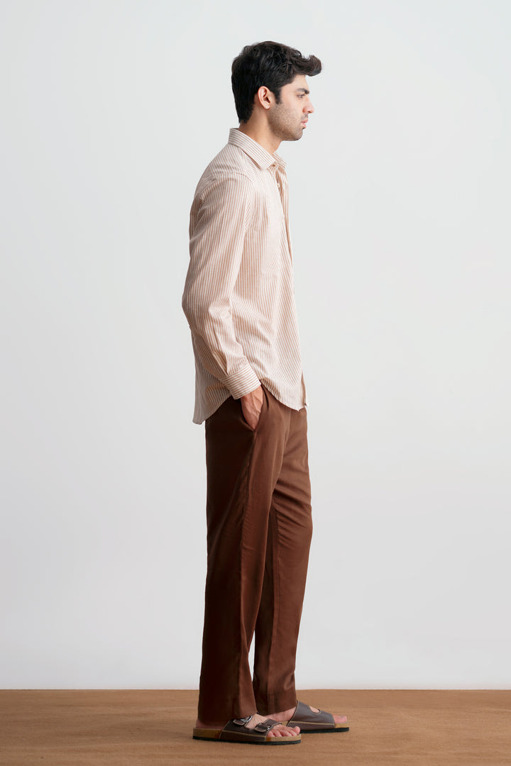 Beige Striped Linen Shirt
