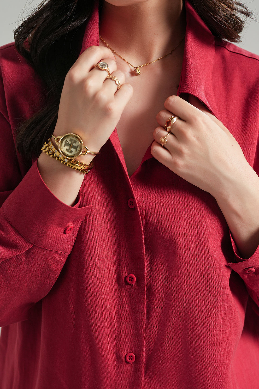 Red Linen Knee Length Shirt