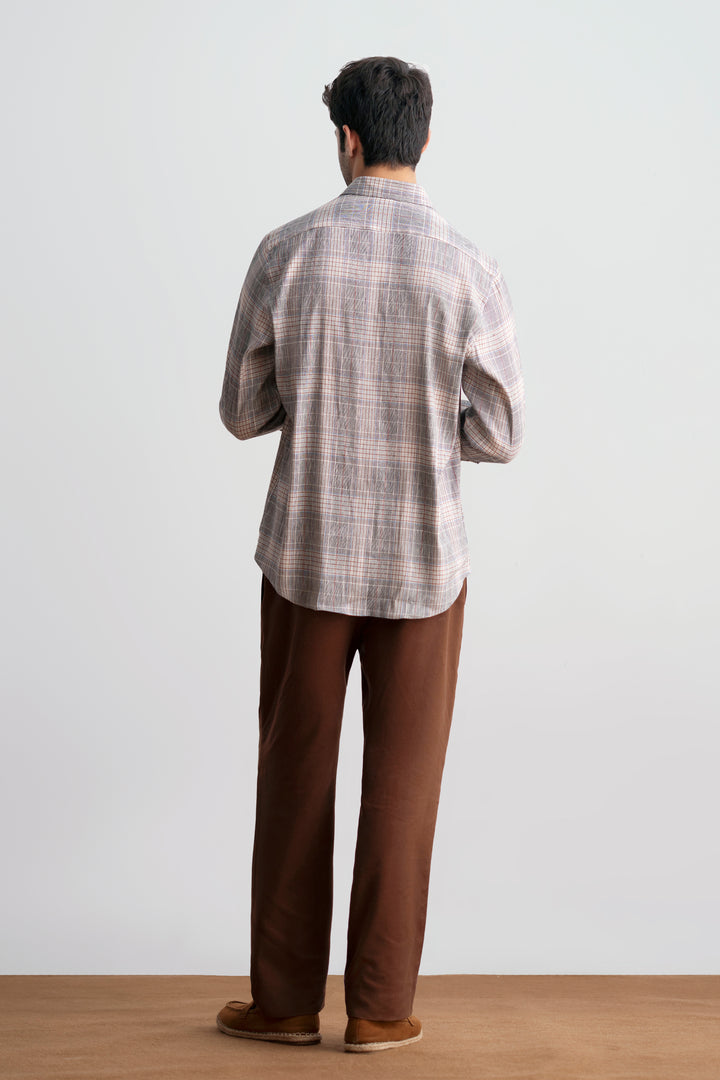 Brown Chequered Linen Shirt