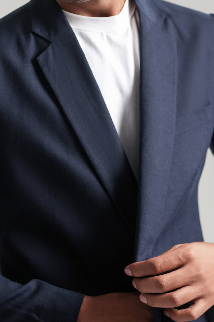 Navy Blue Linen Blazer