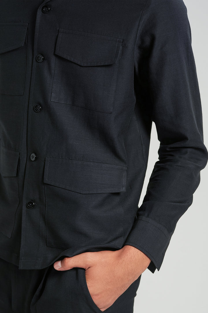 Black Linen Safari Shirt