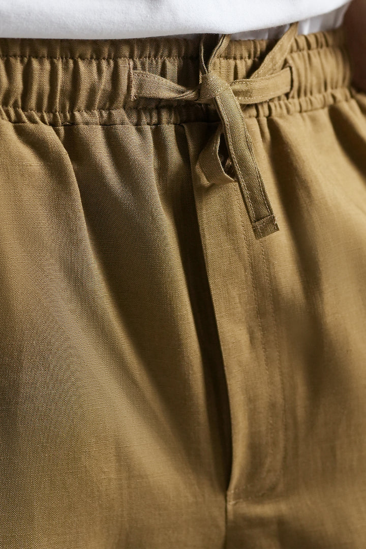 Olive Mustard Linen Loose Fit Trouser