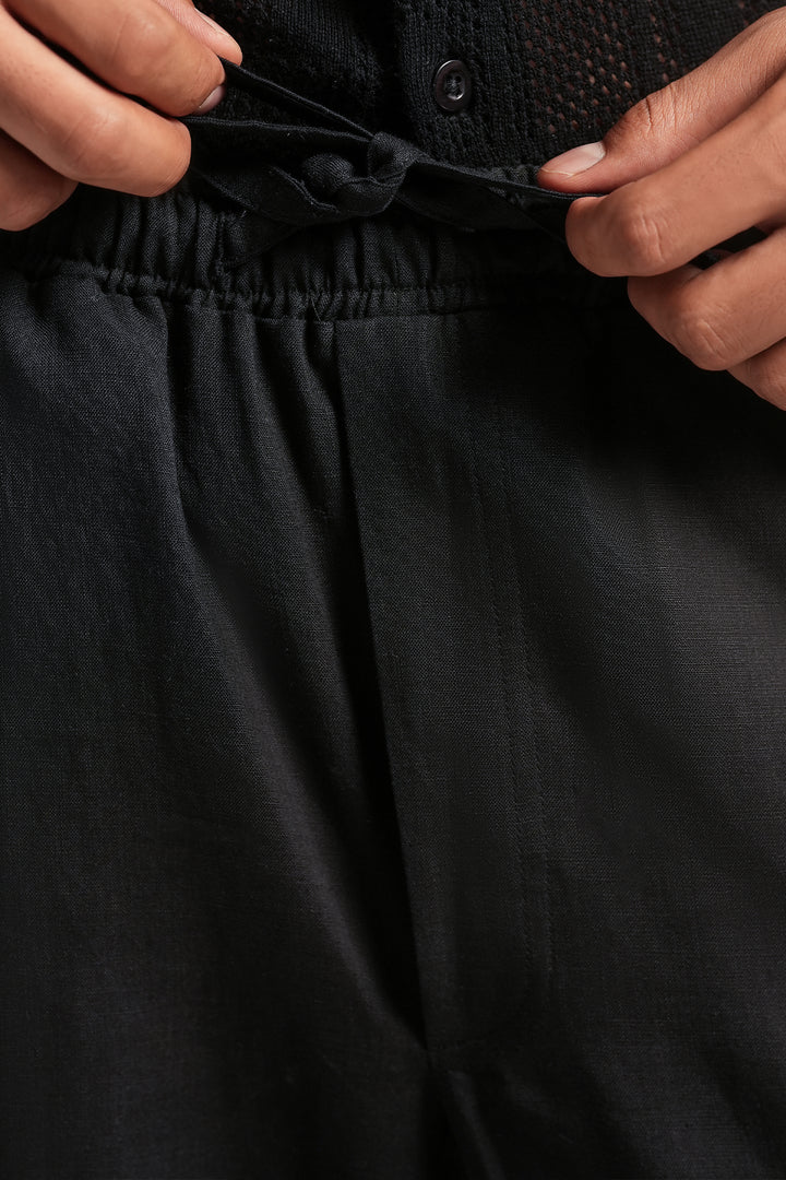 Black Linen Loose Fit Trouser