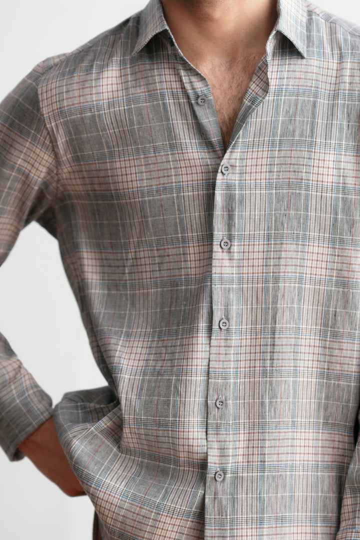 Brown Chequered Linen Shirt