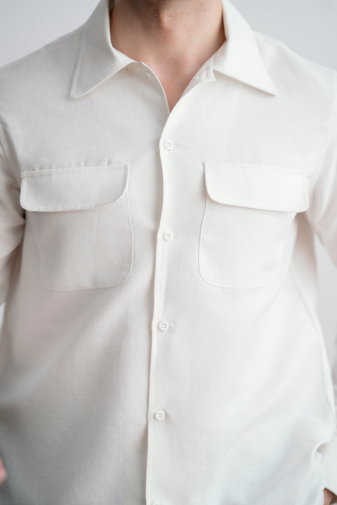 Pearl White Linen Safari Shirt