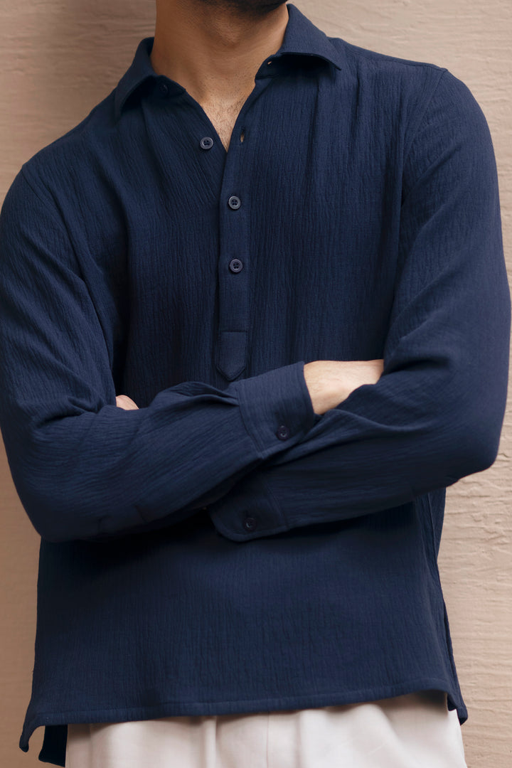 Navy Textured Polo Shirt