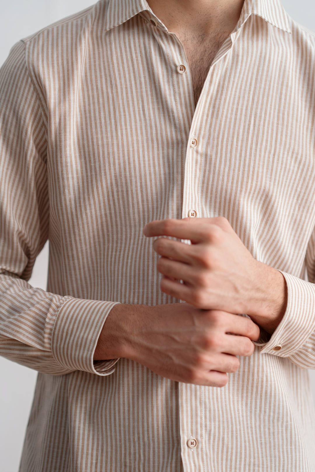 Beige Striped Linen Shirt