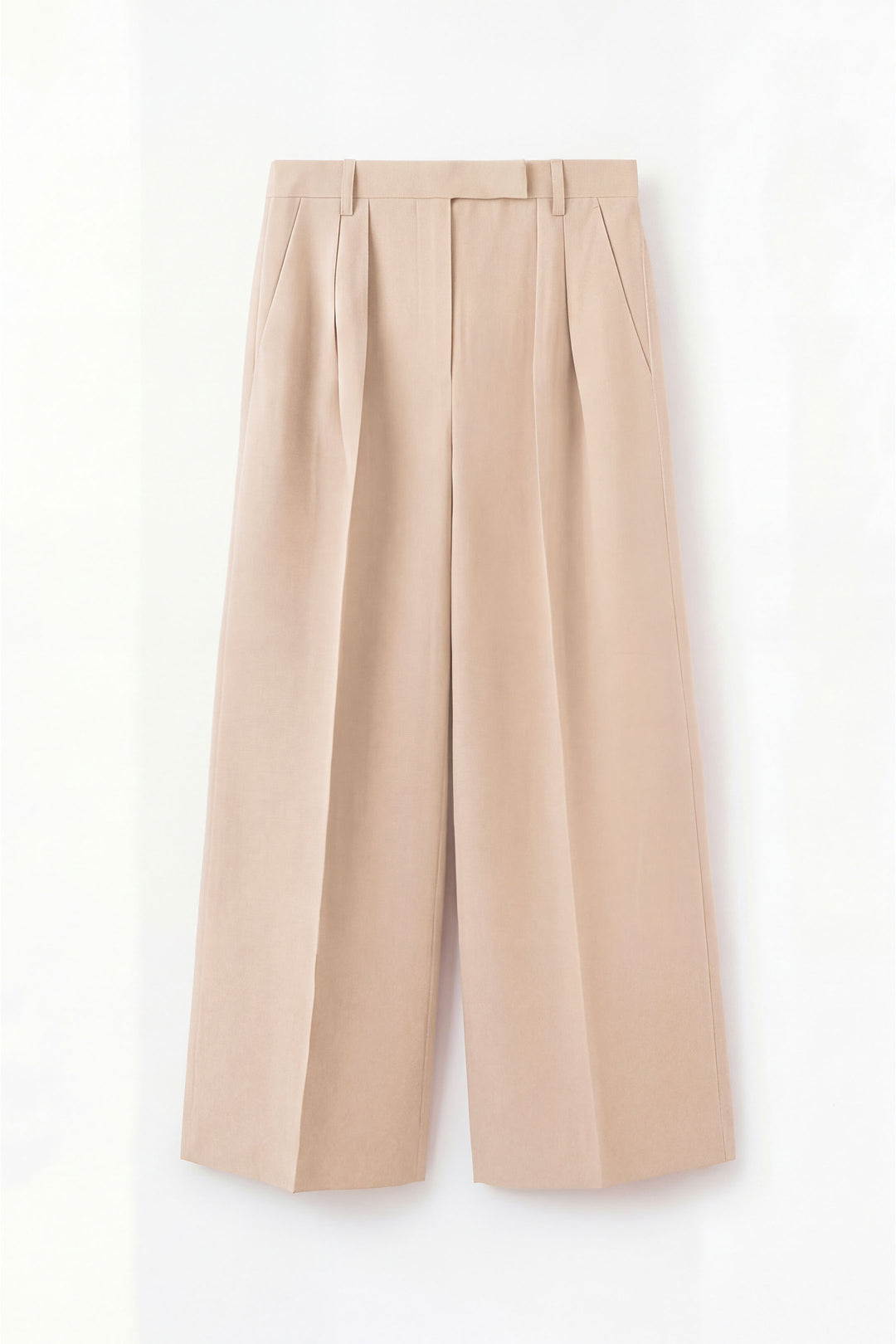 Beige Textured Wide Leg Trouser
