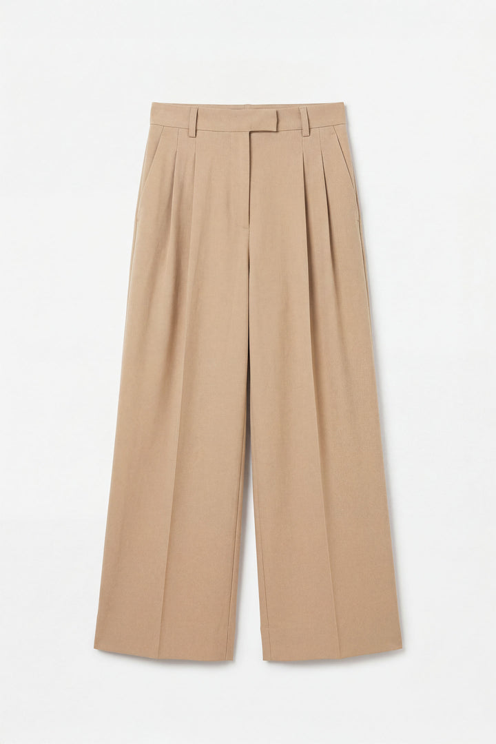 Beige Wide Leg Trouser With Darts
