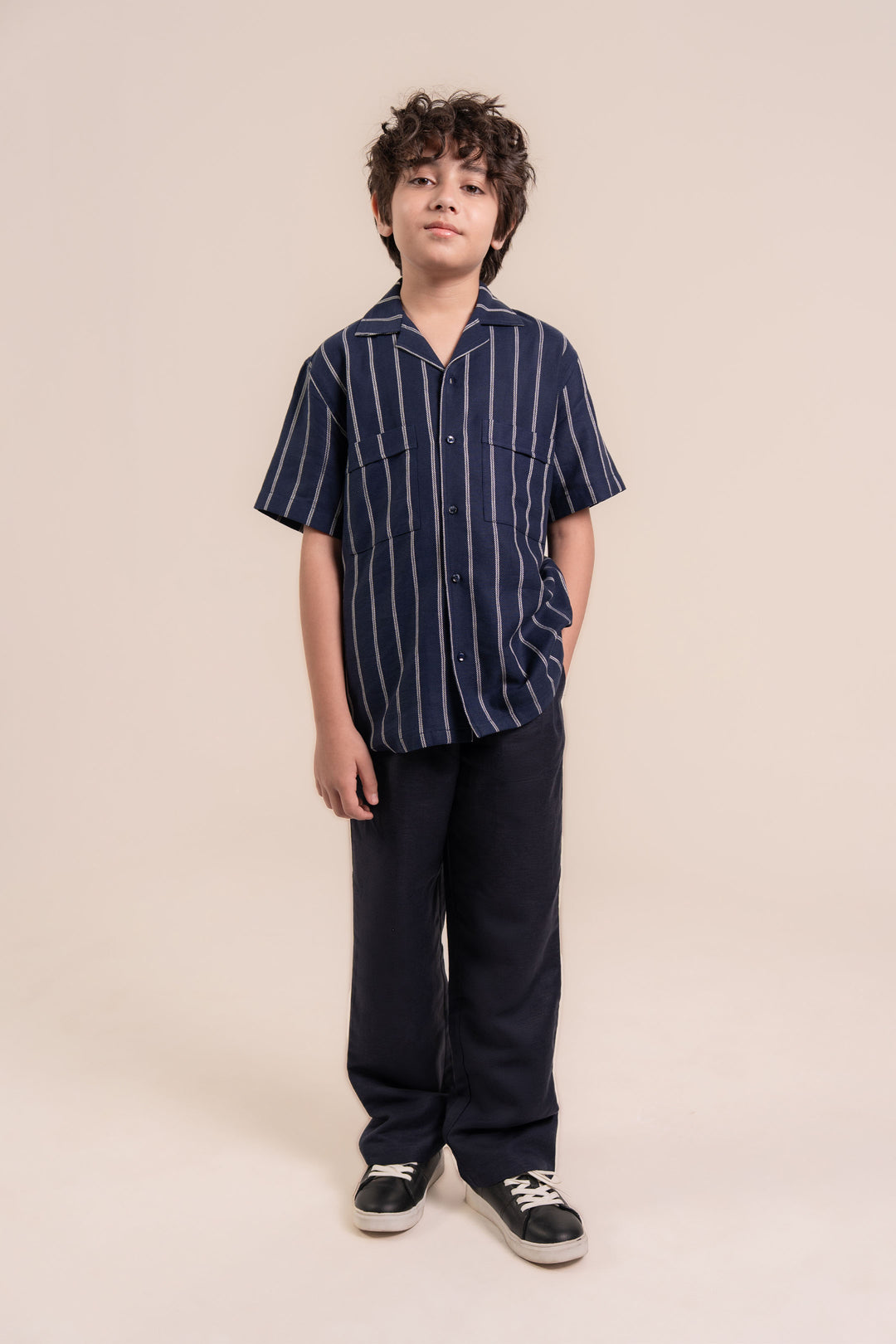 Navy Striped Linen Resort Shirt