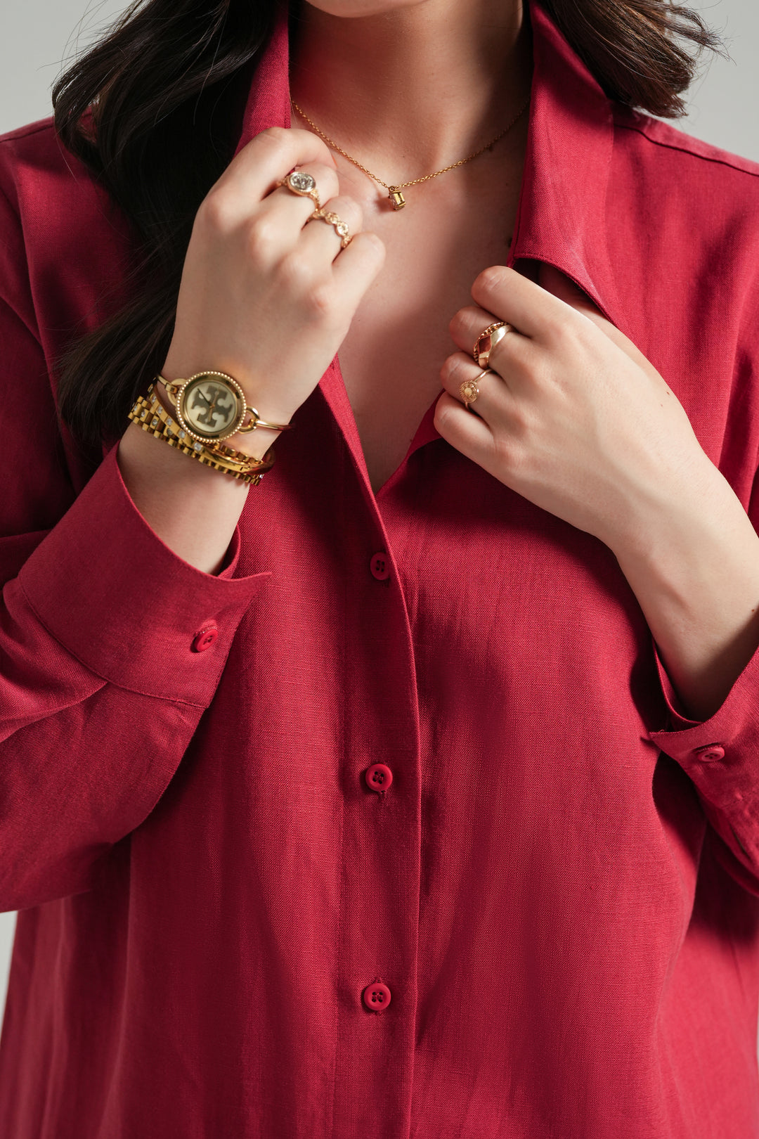 Red Linen Knee Lenth Shirt