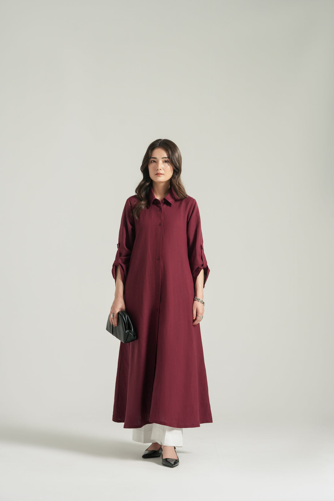 Maroon Linen Long Dress